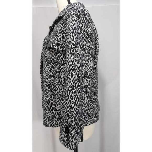 Charter Club Petite Leopard Print Button Jacket Black White Womens Medium - Picture 5 of 8